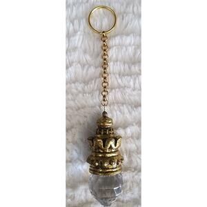 Glam Large faceted bag charm Zipper Pull Rear View Chunky Keychain Gold tone